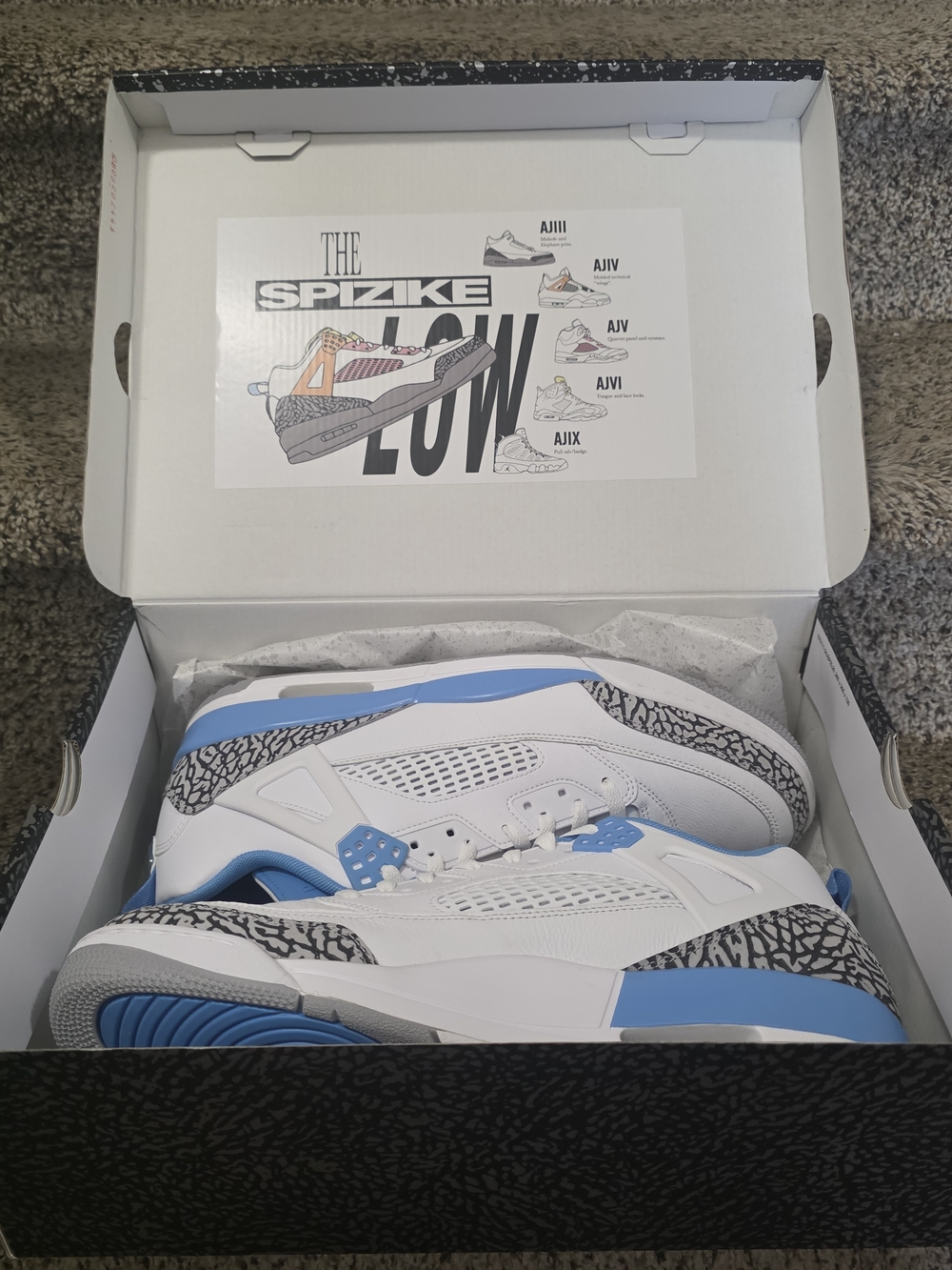 Jordan Men’s White and University Blue Spizike Basketball Shoes